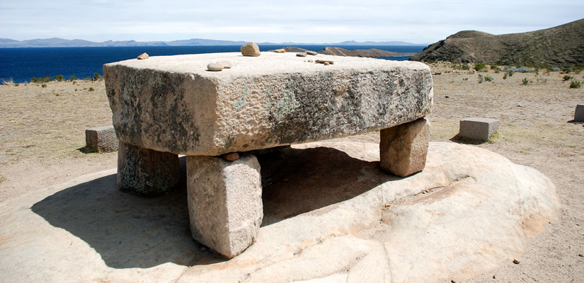 stone table inca island of the sun lake titicaca