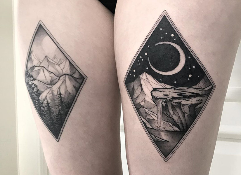 travel tattoo black and white of the nature