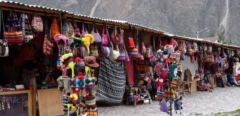 peru traditional market stalls in ollantaytambo