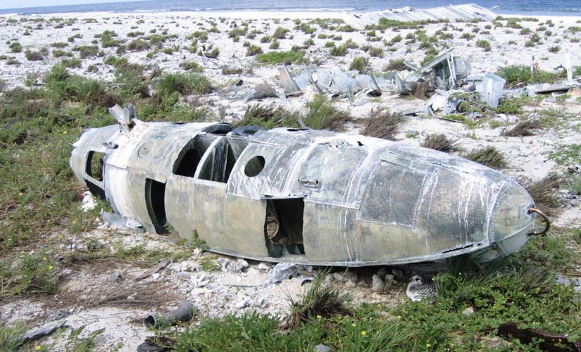 plane wreckage on howland island beach