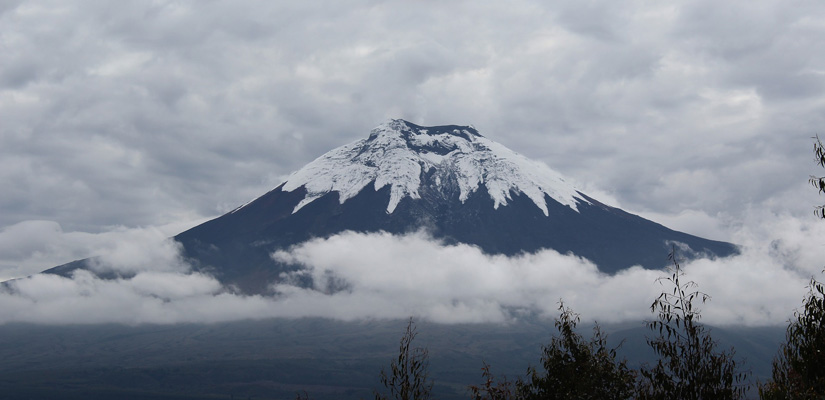 vulcano with snow in ecuador