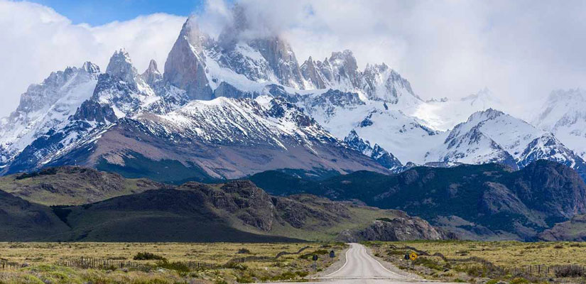 road with views of snow-capped Mount Fitz Roy