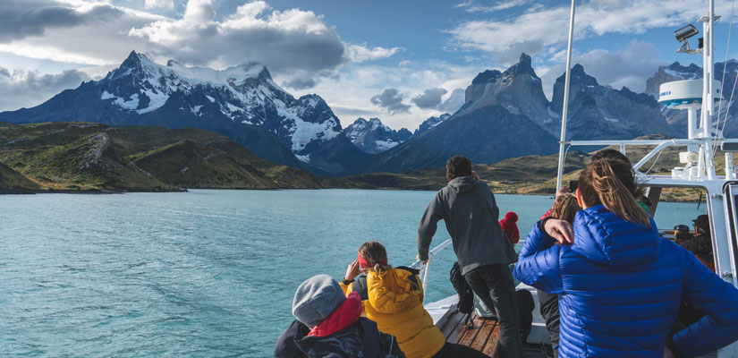 Family visiting Torres del Paine