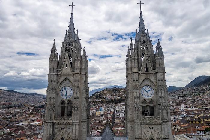 Quito Cathedral towers in Ecuador