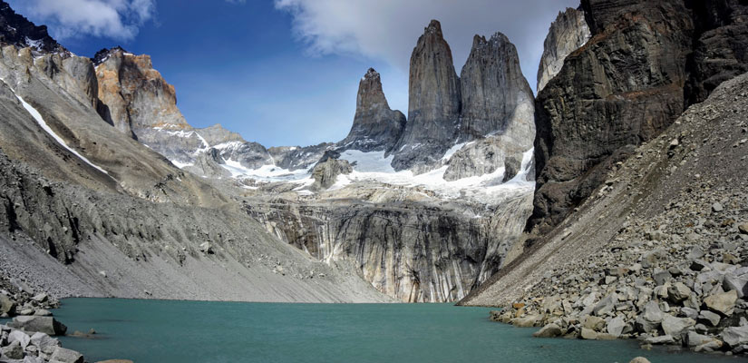 torres del paine lake with the towers in the background