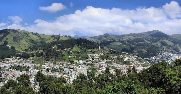 Panoramic view of Quito with the Pichincha volcano
