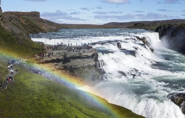 views of Gullfos Waterfall in Iceland