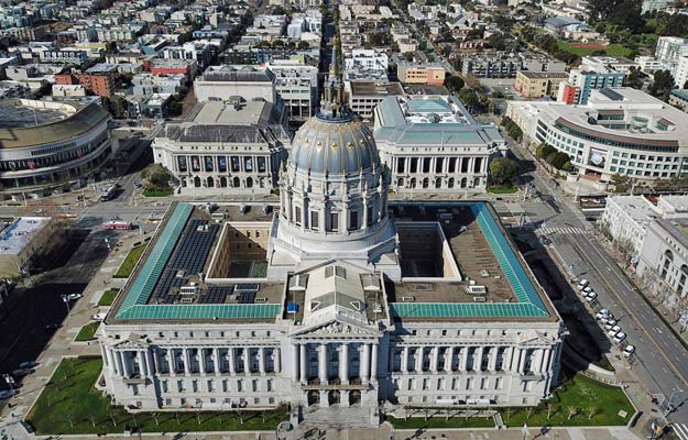 Aerial view of Civic Center Plaza 