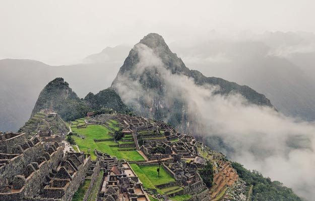 arial view of old machu picchu