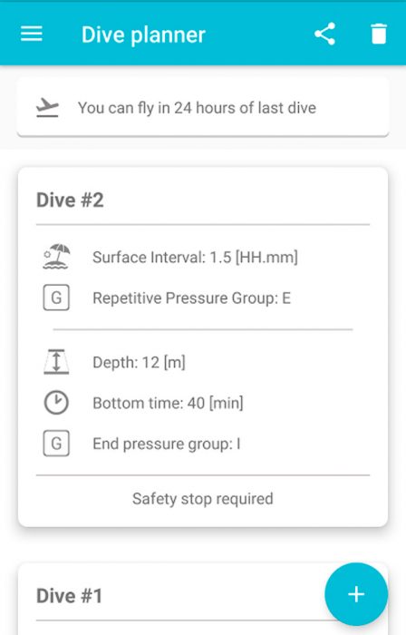 Dive Planner app homepage